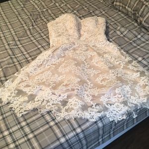Short strapless lace dress